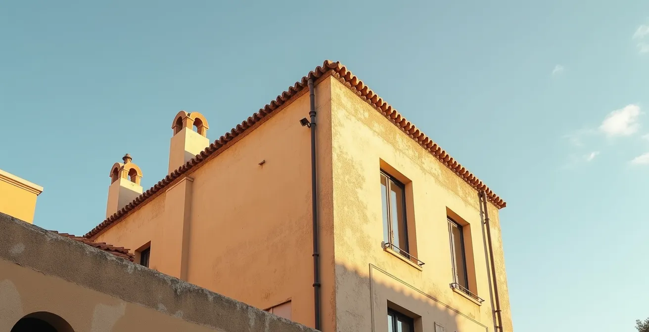 Vue architecturale épurée montrant les points d'inspection d'un bâtiment typique marseillais